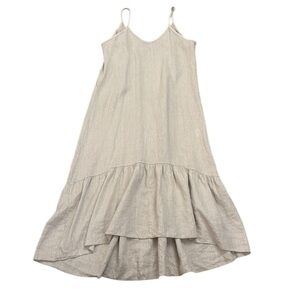 Linen Sleeveless Maxi Dress Ruffle Hem Boho Beachy Casual Relaxed Italy Large